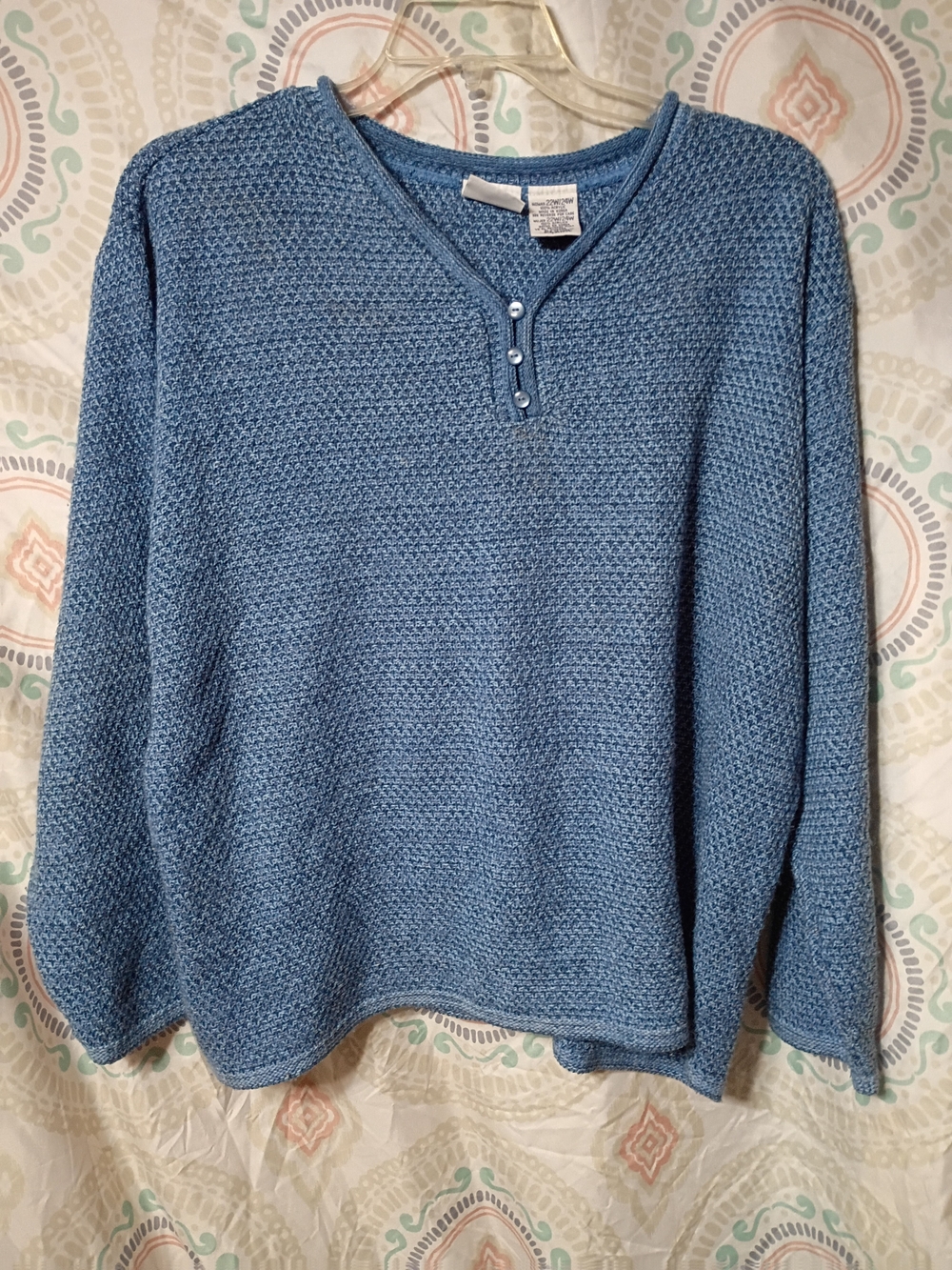 Bobbie Brooks Light Blue Knit V-Neck Sweater with Button Placket